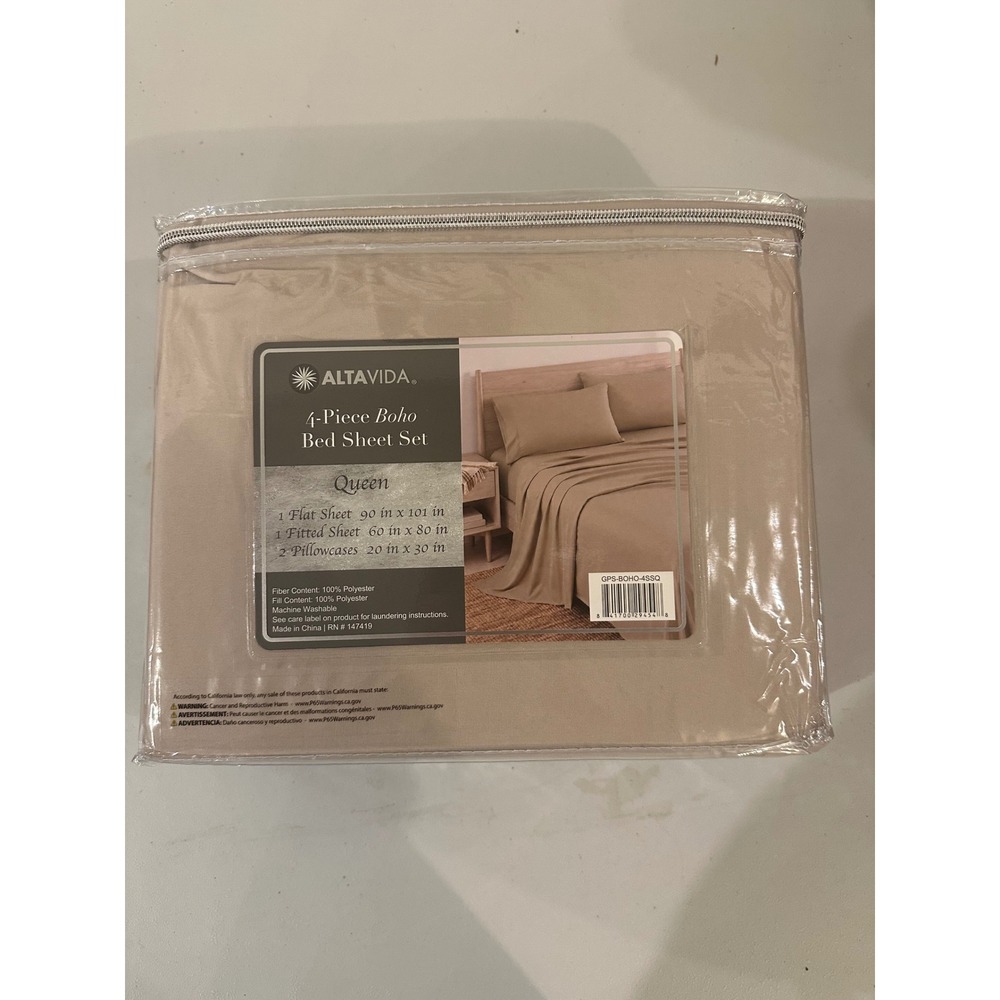 AltaVida 4-Piece Boho Bed Sheet Set Queen Tan Taupe 100% Polyester GPS-BOHO-4SSQ